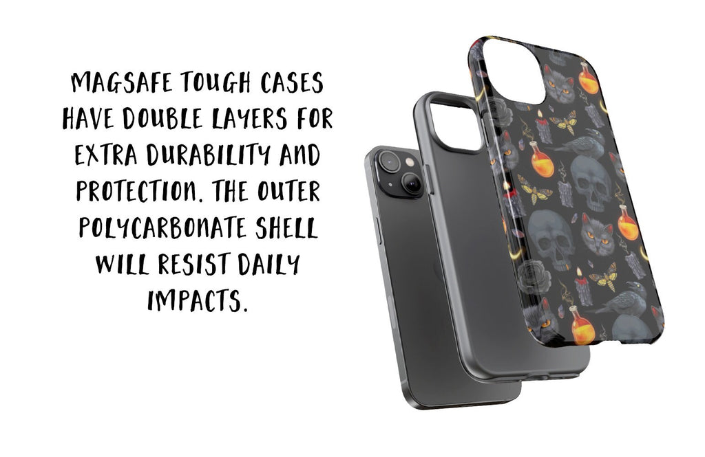 Halloween Witchy Spooky iPhone Case 14 13 12 11 Pro XR, Magic Wizard Hard Tough Protective Cover Case