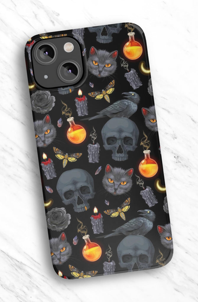 Halloween Witchy Spooky iPhone Case 14 13 12 11 Pro XR, Magic Wizard Hard Tough Protective Cover Case