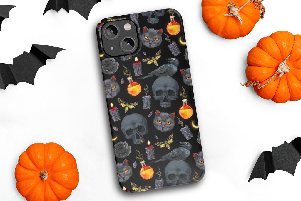 Halloween Witchy Spooky iPhone Case 14 13 12 11 Pro XR, Magic Wizard Hard Tough Protective Cover Case