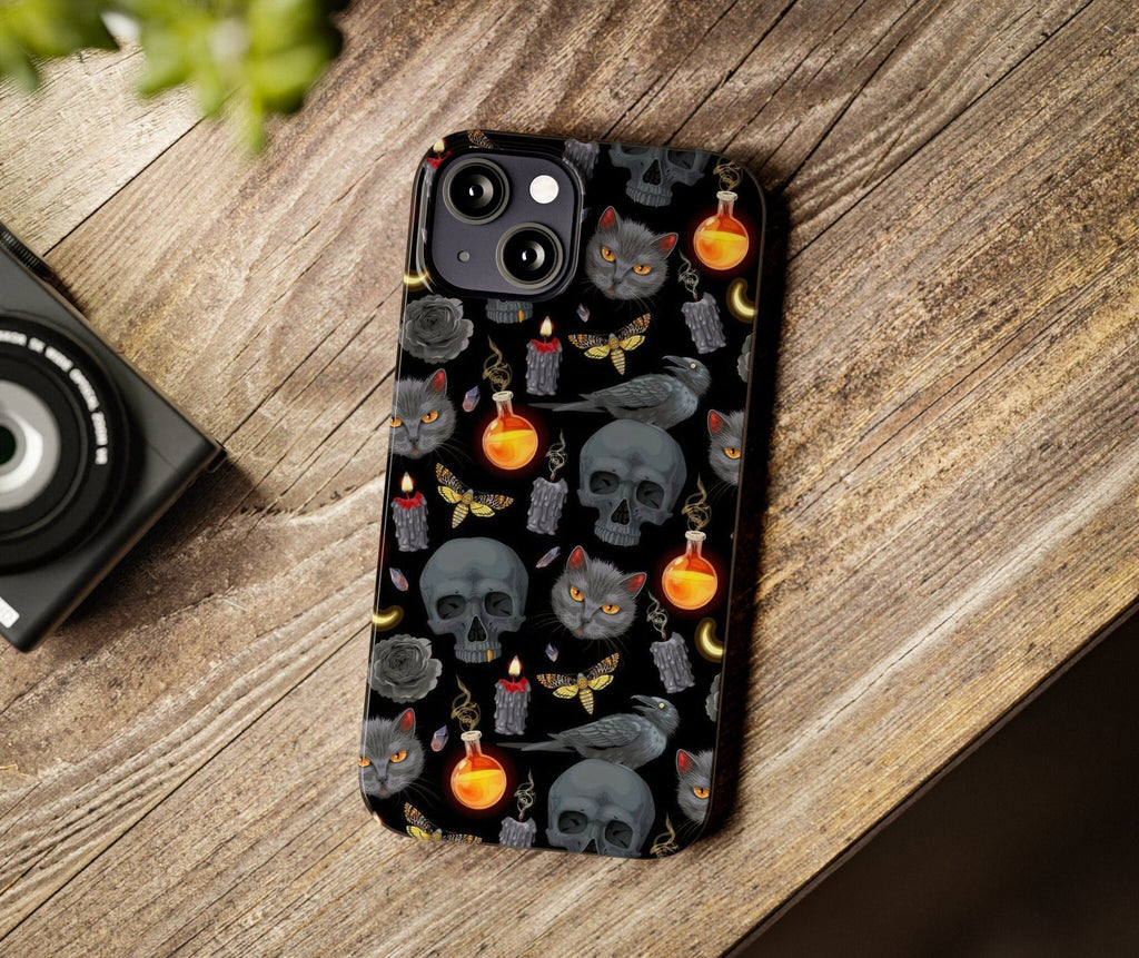 Halloween Witchy Spooky iPhone Case 14 13 12 11 Pro XR, Magic Wizard Hard Tough Protective Cover Case