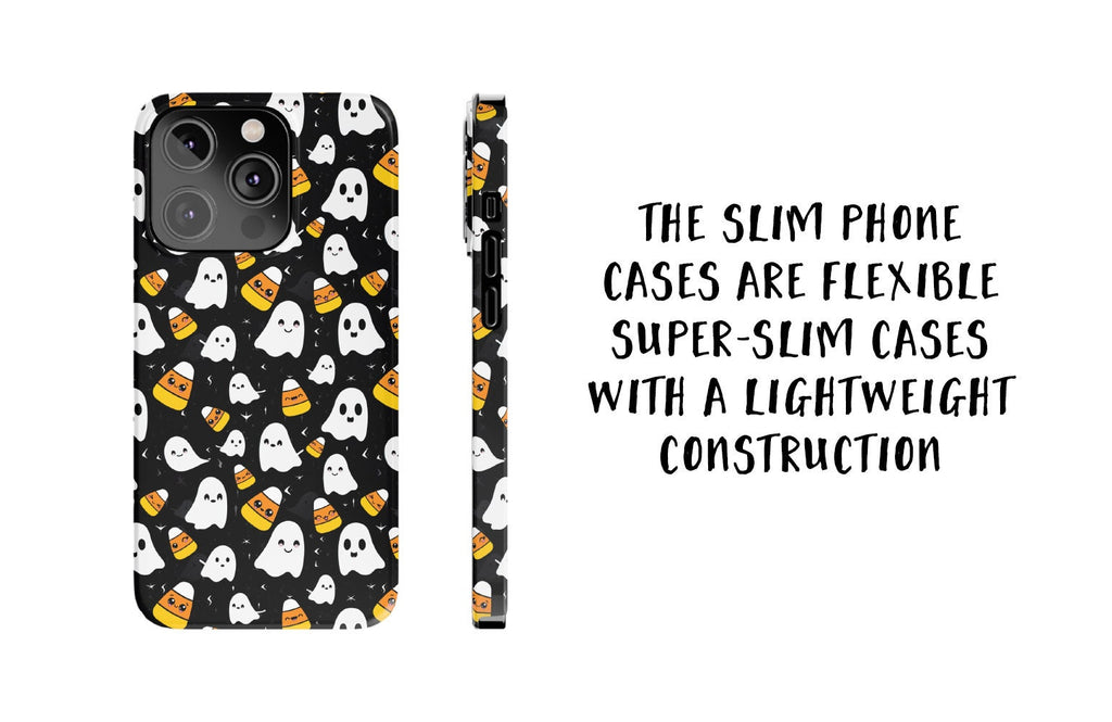 Halloween Kawaii Ghost Phone Case iPhone 14 13 12 11 Pro XR, Spooky Cute Candy Corn Hard Tough Protective Cover Case