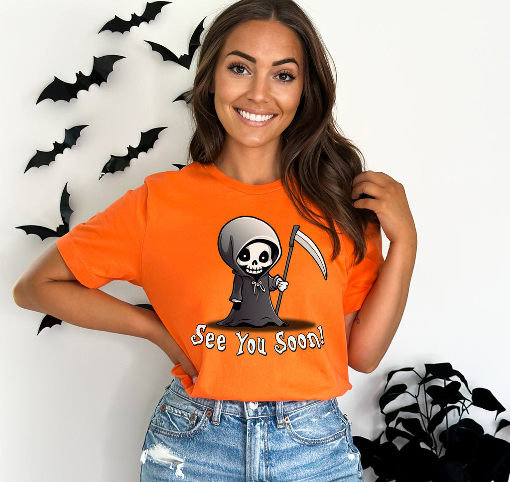 Grim Reaper Halloween Shirt, Kawaii Crewneck Sweatshirt Sweater Costume, Spooky Cute Halloween T-shirt, Funny Halloween Graphic Tee