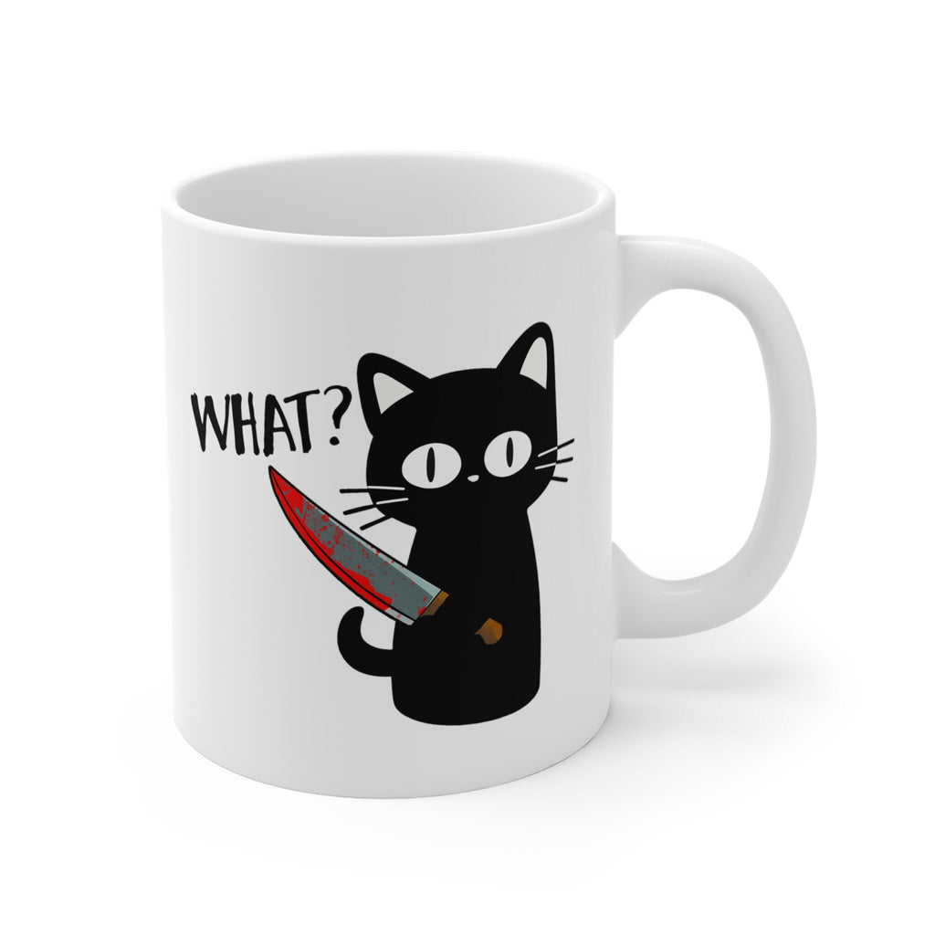 Funny Halloween Black Cat Ceramic Coffee Mug, Kawaii Murder Cat Meme, Funny Cute Cat Lover Gift For Her - 11oz