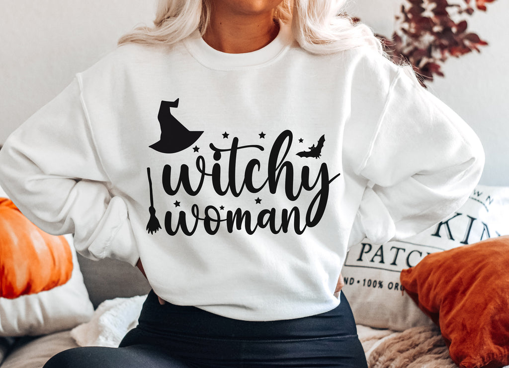 Witchy Halloween Shirt, Crewneck Sweatshirt Witch Sweater Costume, Spooky Cute T-shirt Graphic Tee