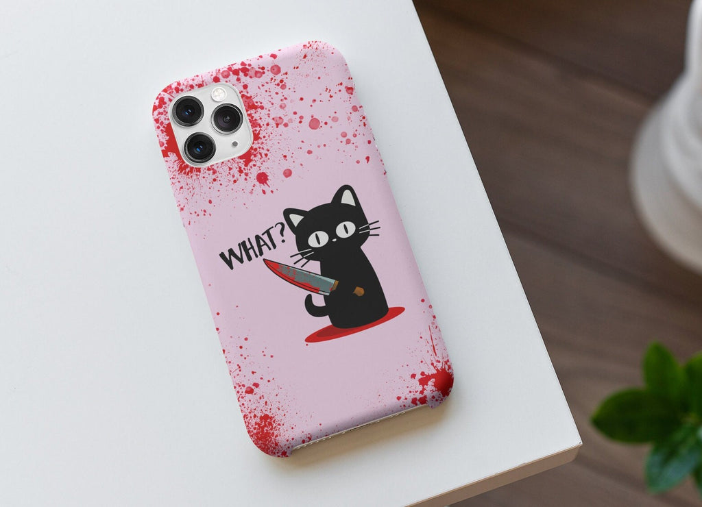 Murder Cat Custom Halloween iPhone Case 14 13 12 11 Pro XR Case, Funny Black Cat Meme, Hard Tough Cover, Cat Lover Gift For Her