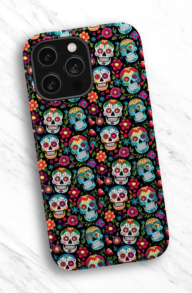 Day of the Dead Sugar Skull Phone Case, Día de los Muertos iPhone 14 13 12 11 Pro XR Case, Calavera Hard Tough Cover, Mexican Folk Art Gift