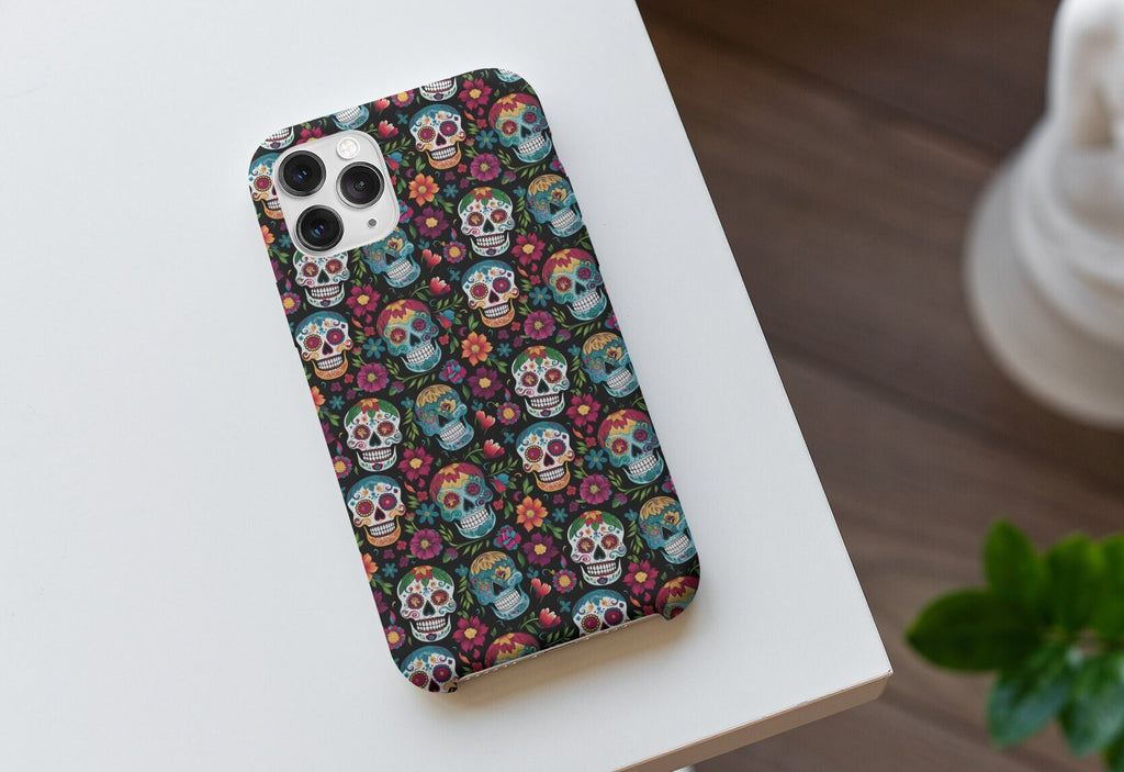 Day of the Dead Sugar Skull Phone Case, Día de los Muertos iPhone 14 13 12 11 Pro XR Case, Calavera Hard Tough Cover, Mexican Folk Art Gift