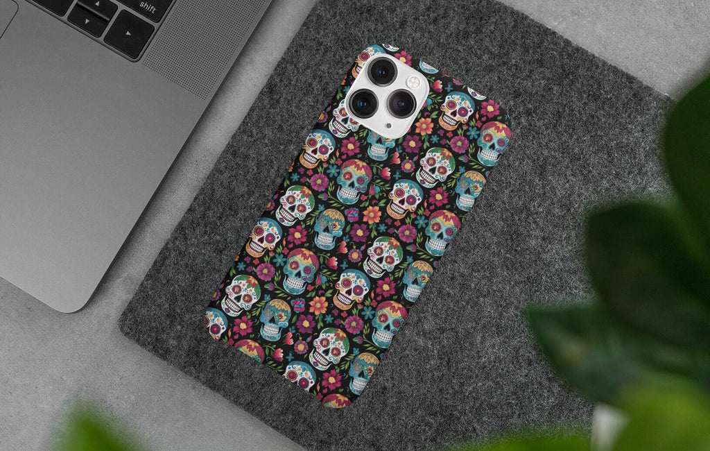 Day of the Dead Sugar Skull Phone Case, Día de los Muertos iPhone 14 13 12 11 Pro XR Case, Calavera Hard Tough Cover, Mexican Folk Art Gift
