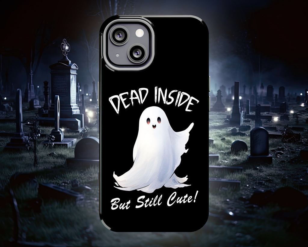 Ghost Halloween Phone Case, Spooky Kawaii iPhone 14 13 12 11 Pro XR Case, Cute Dead Inside Hard Tough Cover Funny Gift