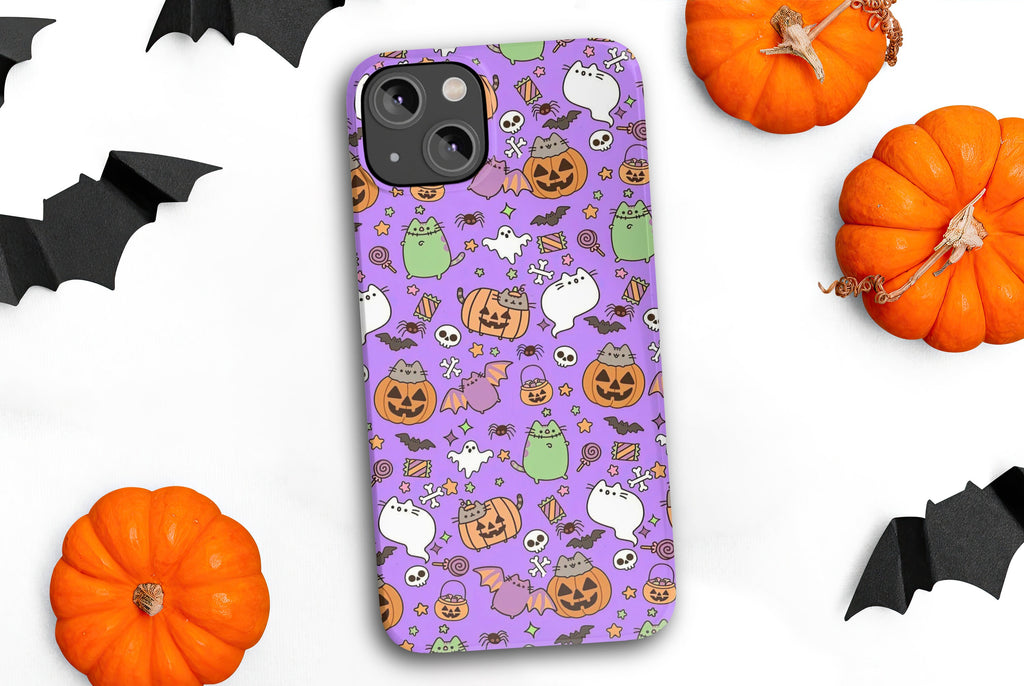 Halloween Kawaii Cat iPhone Case 14 13 12 11 Pro XR, Spooky Cute Hard Protective Cover Case