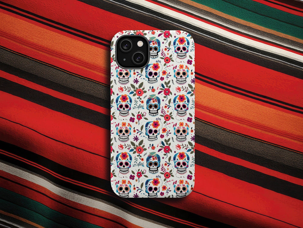 Day of the Dead Sugar Skull Phone Case, Día de los Muertos iPhone 14 13 12 11 Pro XR Case, Calavera Hard Tough Cover, Mexican Folk Art Gift