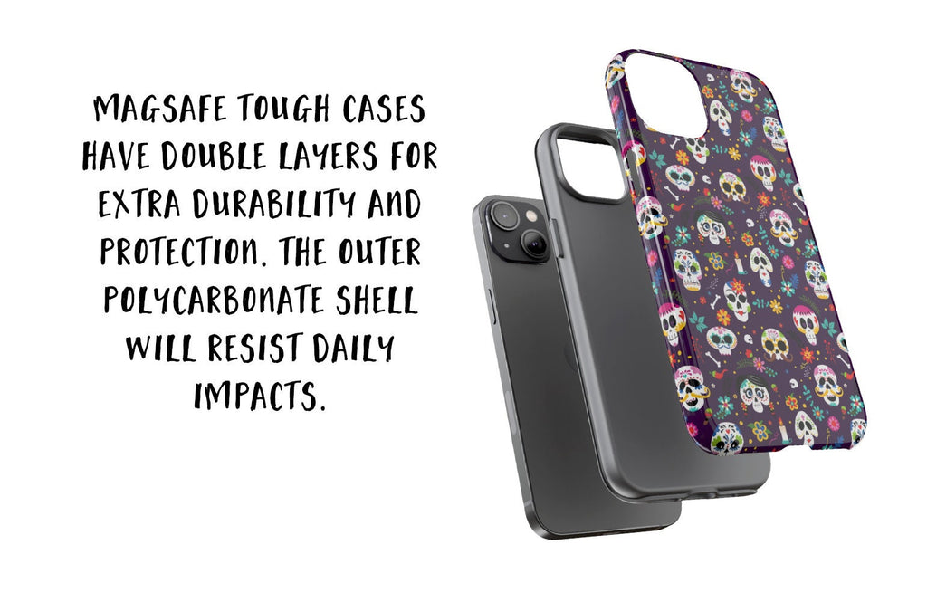 Day of the Dead Sugar Skull iPhone Case 14 13 12 11 Pro XR, Día de los Muertos Calavera Hard Tough Cover, Mexican Folk Art Gift