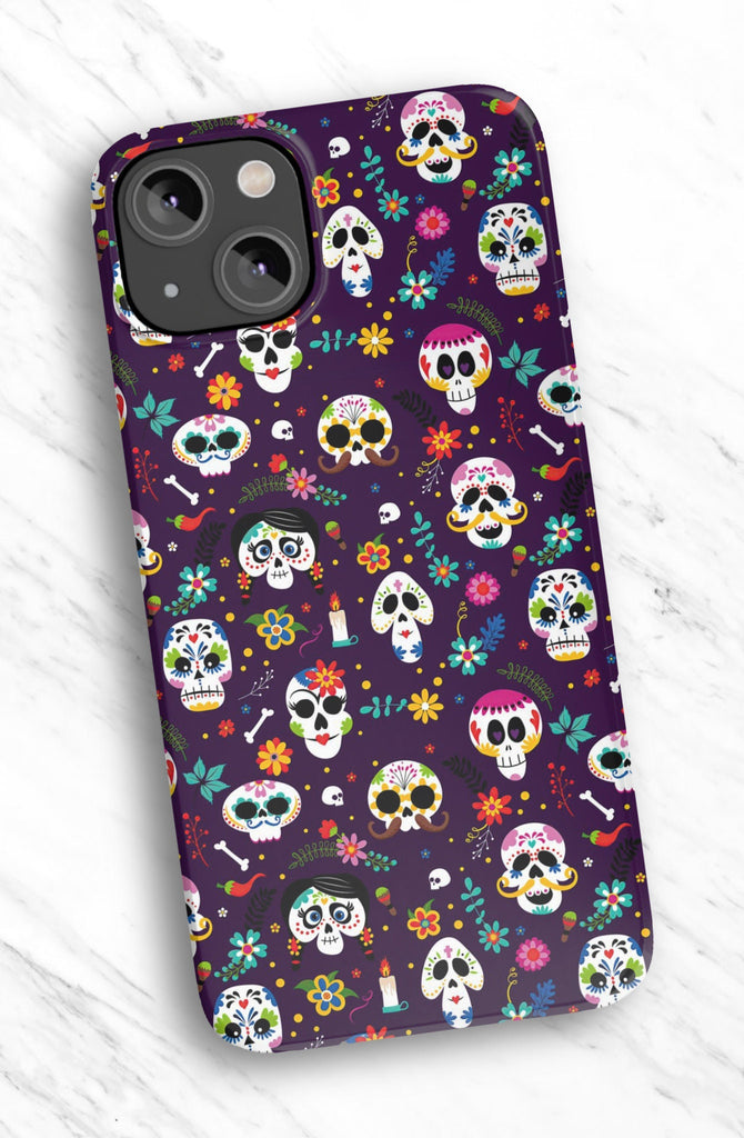 Day of the Dead Sugar Skull iPhone Case 14 13 12 11 Pro XR, Día de los Muertos Calavera Hard Tough Cover, Mexican Folk Art Gift