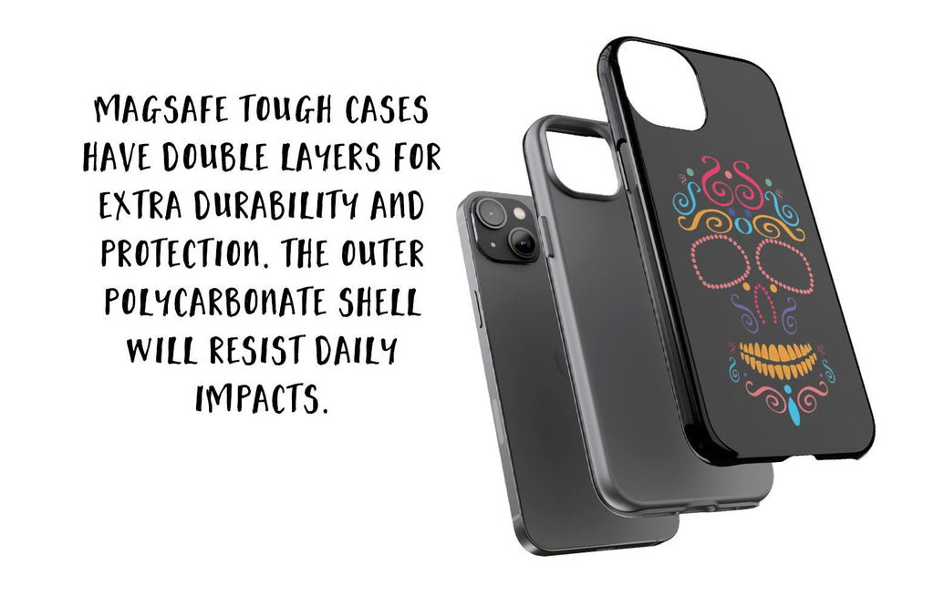 Day of the Dead Sugar Skull iPhone Case 14 13 12 11 Pro XR, Día de los Muertos Calavera Hard Tough Cover, Mexican Folk Art Gift