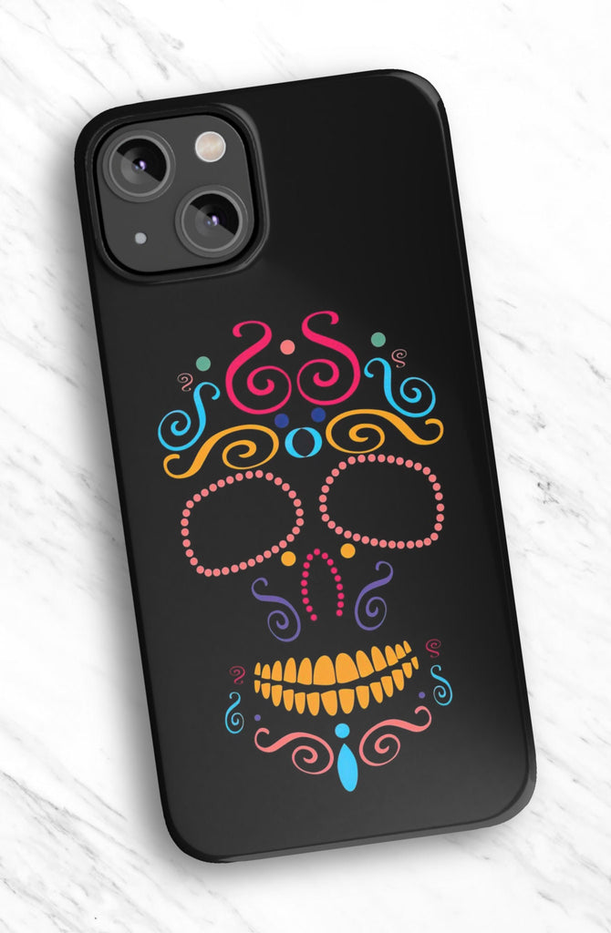 Day of the Dead Sugar Skull iPhone Case 14 13 12 11 Pro XR, Día de los Muertos Calavera Hard Tough Cover, Mexican Folk Art Gift