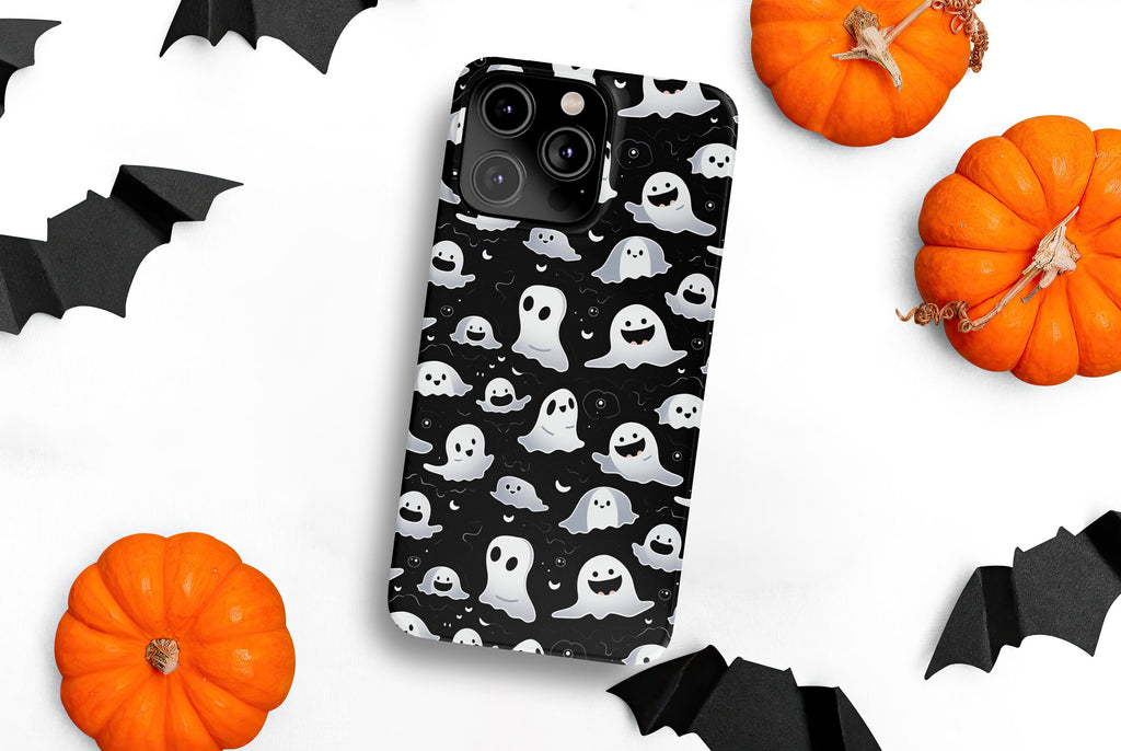 Halloween Kawaii Ghost iPhone Case 14 13 12 11 Pro XR, Spooky Cute Hard Tough Protective Cover Case