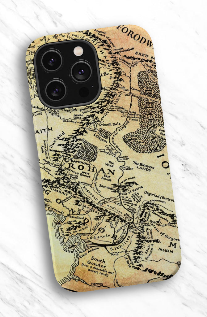 Lord of the Rings Middle Earth iPhone Case 14 13 12 11 Pro XR, LOTR Map Hard Tough Cover, Tolkien Fantasy Gift