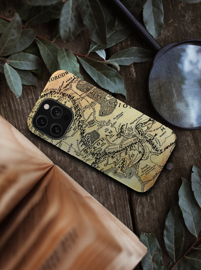 Lord of the Rings Middle Earth iPhone Case 14 13 12 11 Pro XR, LOTR Map Hard Tough Cover, Tolkien Fantasy Gift