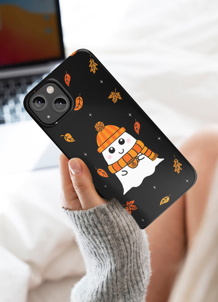 Halloween Kawaii Ghost iPhone Case 14 13 12 11 Pro XR, Cute Autumn Fall Hard Protective Cover Case