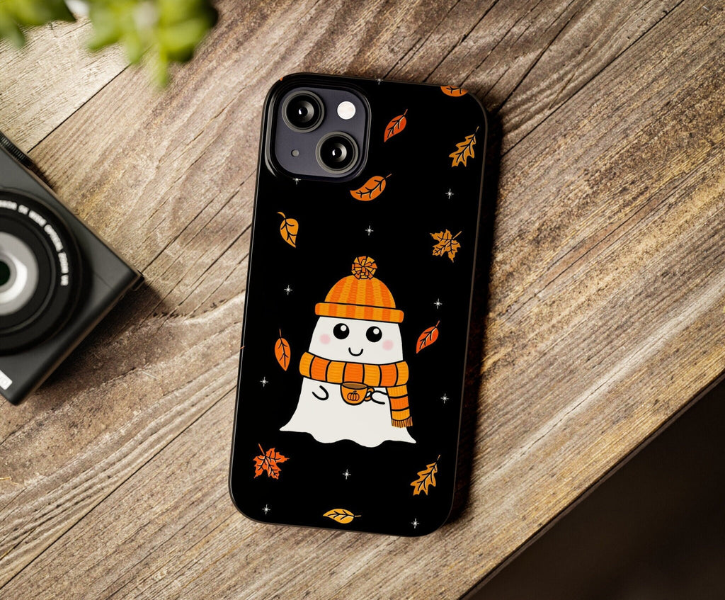 Halloween Kawaii Ghost iPhone Case 14 13 12 11 Pro XR, Cute Autumn Fall Hard Protective Cover Case