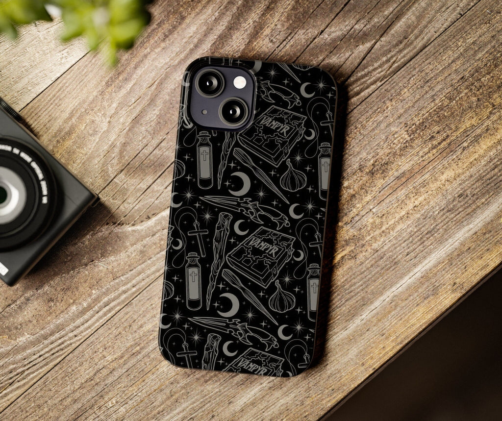 Vampire Slayer Horror iPhone Case 14 13 12 11 Pro XR, Gothic Supernatural Monster Movie Hard Cover