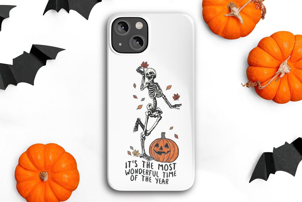 Halloween Spooky Skeleton iPhone Case 14 13 12 11 Pro XR, Fall Season Hard Tough Protective Cover Case