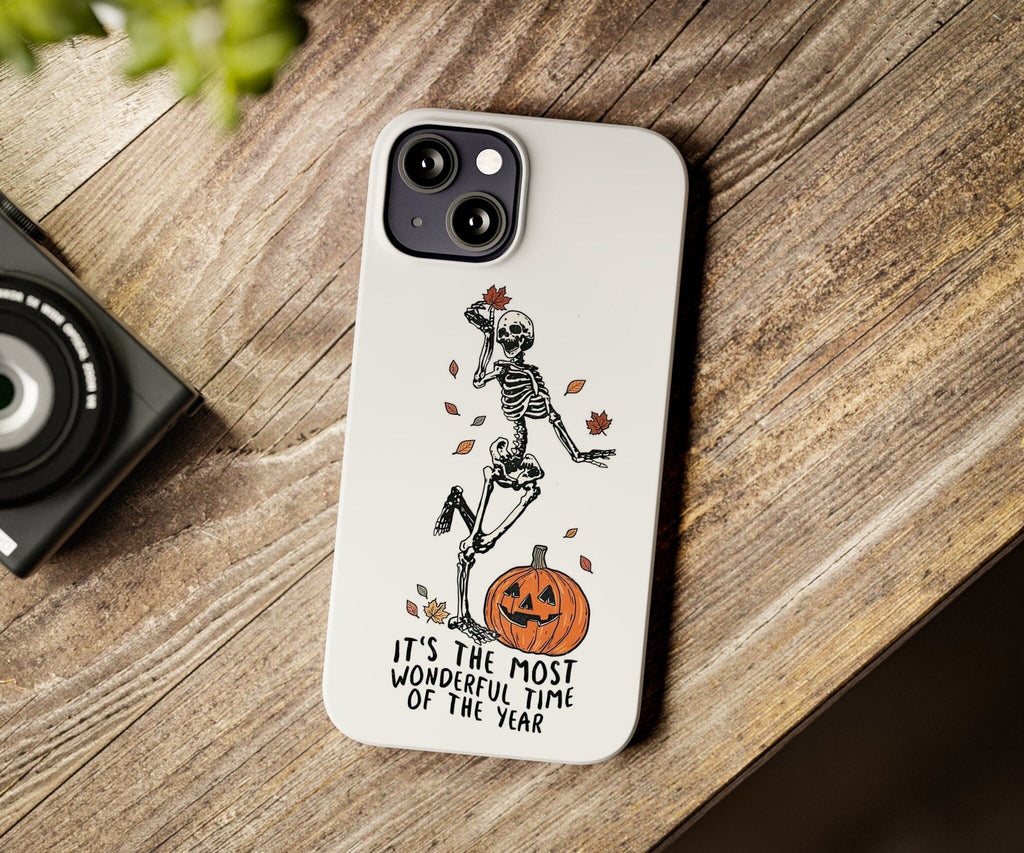 Halloween Spooky Skeleton iPhone Case 14 13 12 11 Pro XR, Fall Season Hard Tough Protective Cover Case