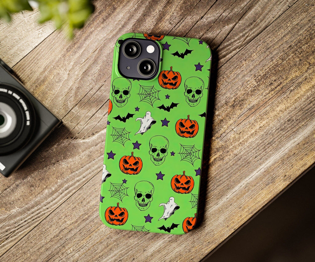 Halloween Spooky Season Green iPhone Case 14 13 12 11 Pro XR, Witchy Hard Tough Protective Cover Case