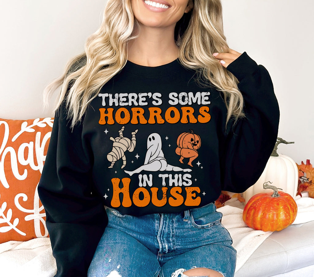 There's Some Horrors In This House Halloween Shirt, Crewneck Sweatshirt Sweater Costume T-shirt, Funny Graphic Tee