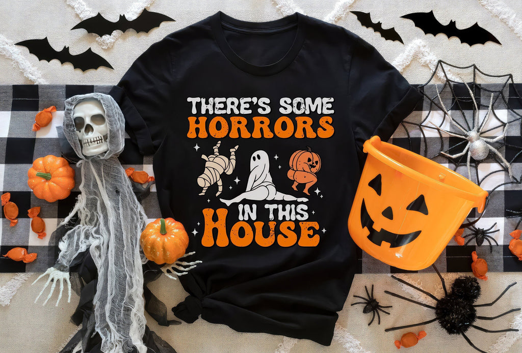 There's Some Horrors In This House Halloween Shirt, Crewneck Sweatshirt Sweater Costume T-shirt, Funny Graphic Tee