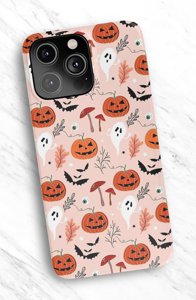 Halloween Ghosts Jack o Lantern iPhone Case 14 13 12 11 Pro XR, Spooky Cute Hard Tough Protective Cover Case