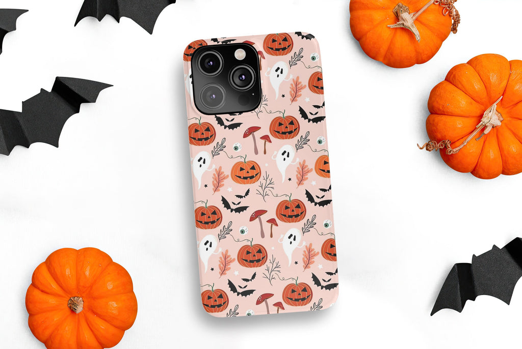 Halloween Ghosts Jack o Lantern iPhone Case 14 13 12 11 Pro XR, Spooky Cute Hard Tough Protective Cover Case