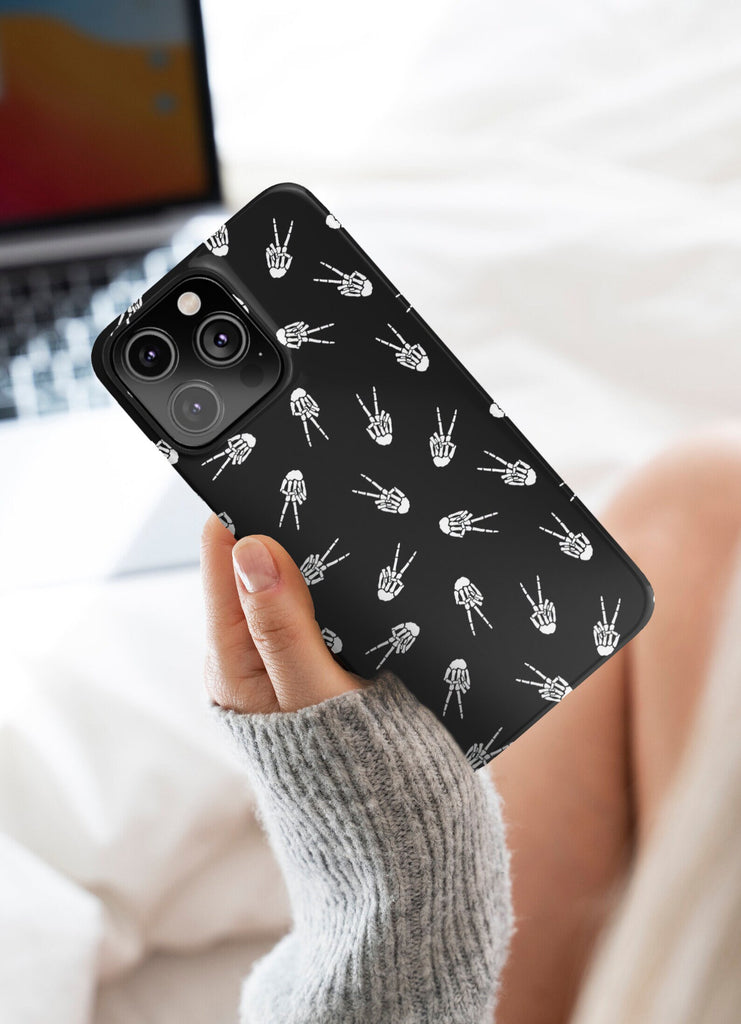 Halloween Skeleton iPhone Case 14 13 12 11 Pro XR, Spooky Cute Goth Hard Tough Protective Cover Case