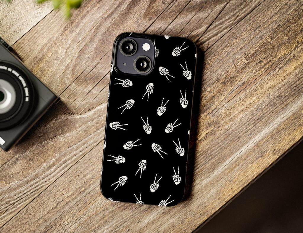 Halloween Skeleton iPhone Case 14 13 12 11 Pro XR, Spooky Cute Goth Hard Tough Protective Cover Case