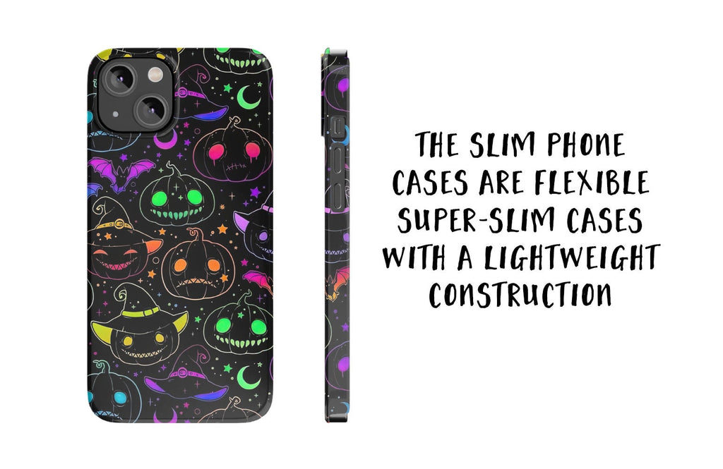 Halloween Spooky Neon Pumpkins iPhone Case 14 13 12 11 Pro XR, Seasonal iPhone Hard Tough Cover, Fall Lover Gift