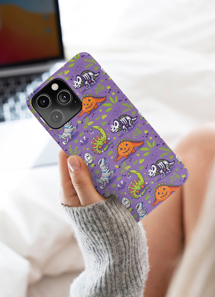 Halloween Dinosaurs iPhone Case 14 13 12 11 Pro XR, Cute Dino Hard Tough Protective Cover Case