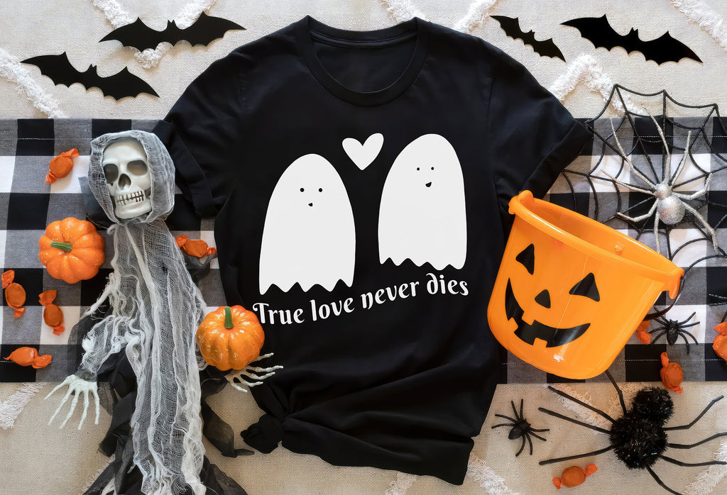 Romantic Ghosts Halloween Shirt, Crewneck Sweatshirt Sweater Costume, True Love Never Dies Graphic Tee