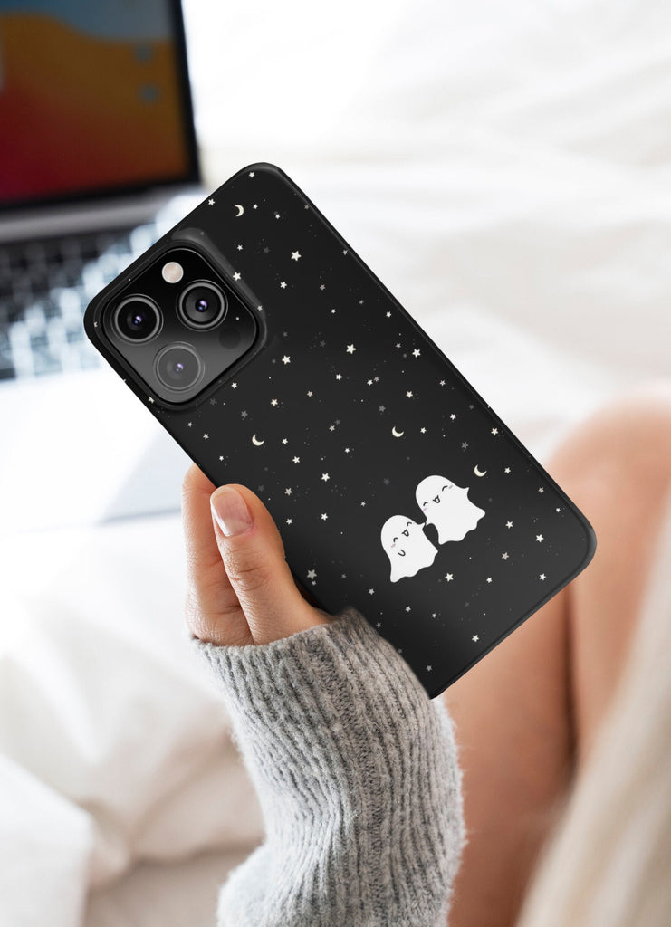 Halloween Kawaii Ghost iPhone Case 14 13 12 11 Pro XR, Spooky Cute Hard Tough Protective Cover Case