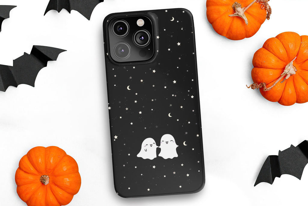 Halloween Kawaii Ghost iPhone Case 14 13 12 11 Pro XR, Spooky Cute Hard Tough Protective Cover Case