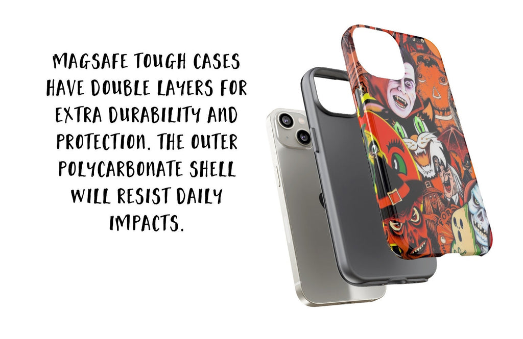 Halloween Vintage Collage iPhone Case 14 13 12 11 Pro XR, Retro Spooky Hard Tough Protective Cover Case