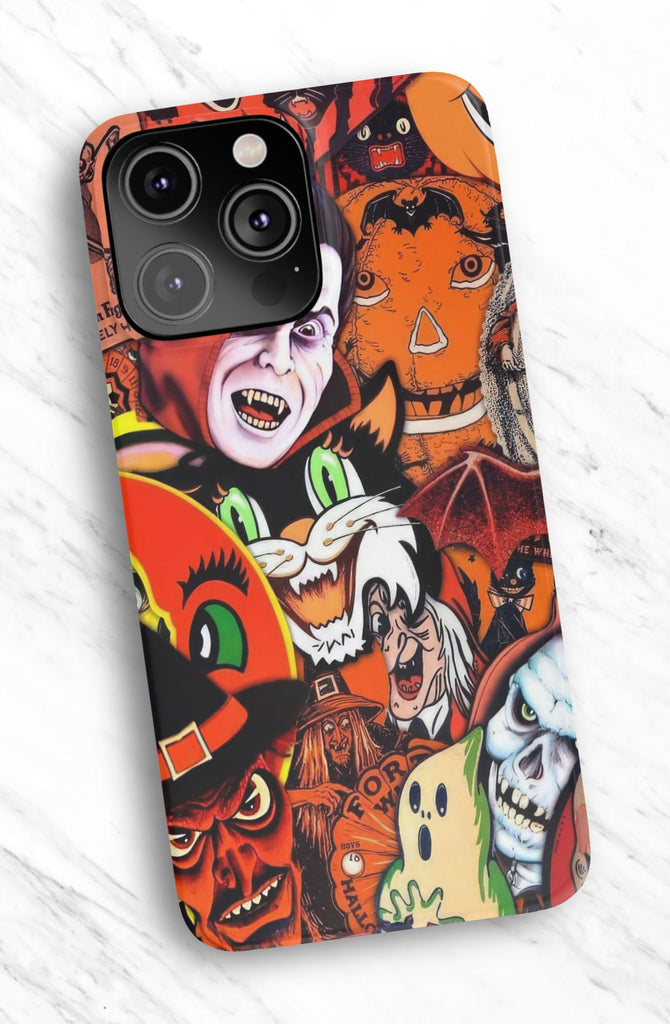 Halloween Vintage Collage iPhone Case 14 13 12 11 Pro XR, Retro Spooky Hard Tough Protective Cover Case