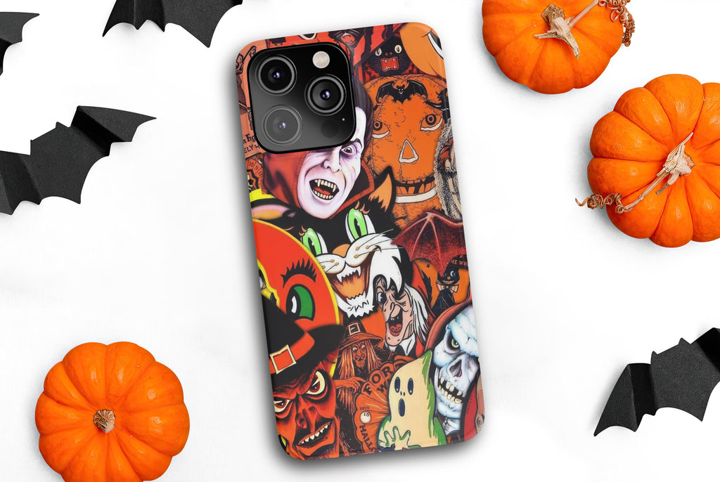Halloween Vintage Collage iPhone Case 14 13 12 11 Pro XR, Retro Spooky Hard Tough Protective Cover Case