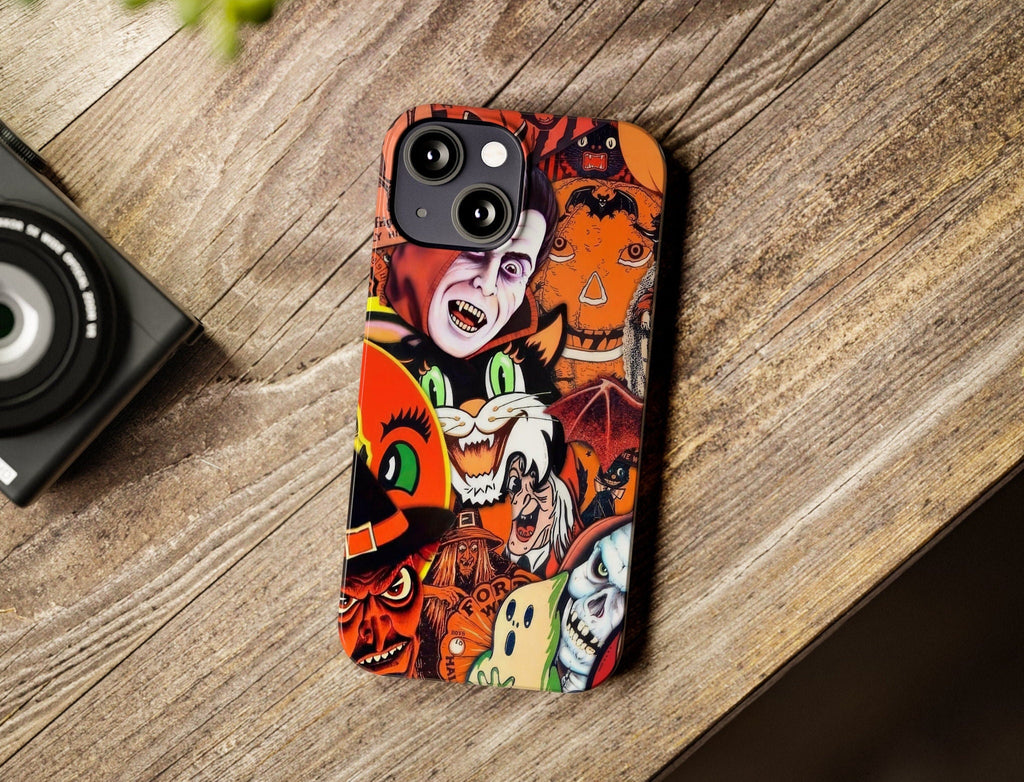 Halloween Vintage Collage iPhone Case 14 13 12 11 Pro XR, Retro Spooky Hard Tough Protective Cover Case