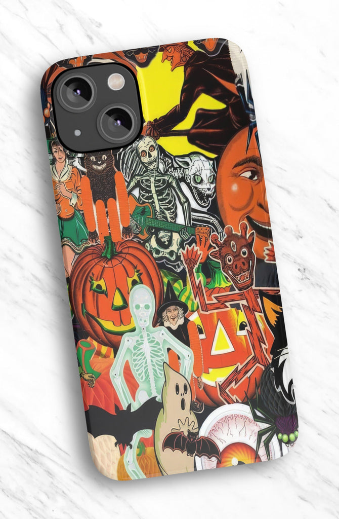 Halloween Vintage Collage iPhone Case 14 13 12 11 Pro XR, Retro Spooky Hard Tough Protective Cover Case