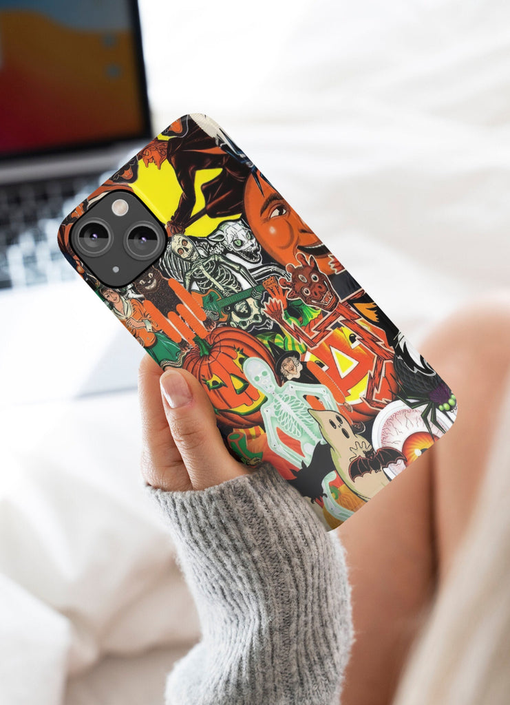 Halloween Vintage Collage iPhone Case 14 13 12 11 Pro XR, Retro Spooky Hard Tough Protective Cover Case