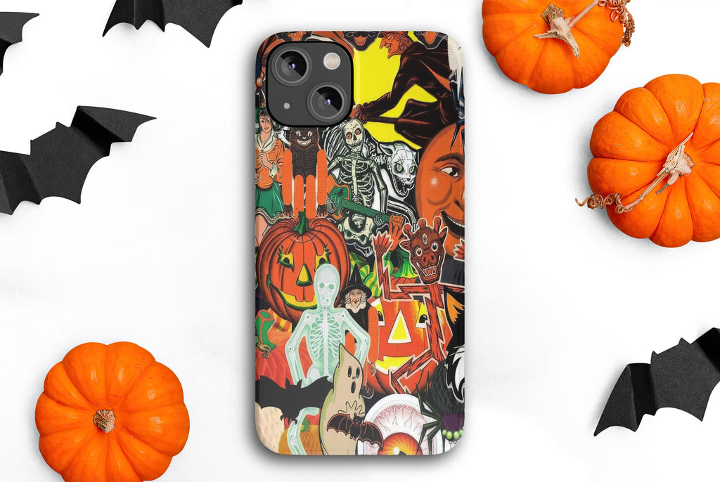 Halloween Vintage Collage iPhone Case 14 13 12 11 Pro XR, Retro Spooky Hard Tough Protective Cover Case