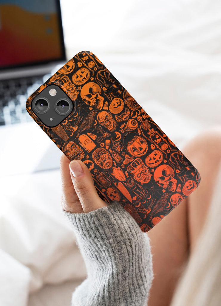 Halloween Retro Spooky iPhone Case 14 13 12 11 Pro XR, Hard Tough Protective Cover Case