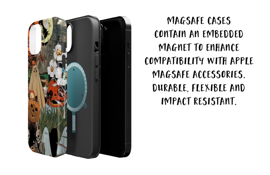 Halloween Vintage Collage iPhone Case 14 13 12 11 Pro XR, Retro Spooky Hard Tough Protective Cover Case