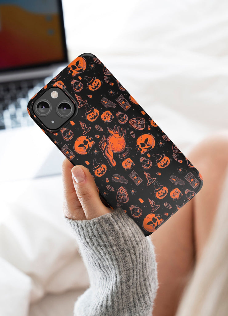 Halloween Witchy Spooky iPhone Case 14 13 12 11 Pro XR, Magic Wizard Hard Tough Protective Cover Case