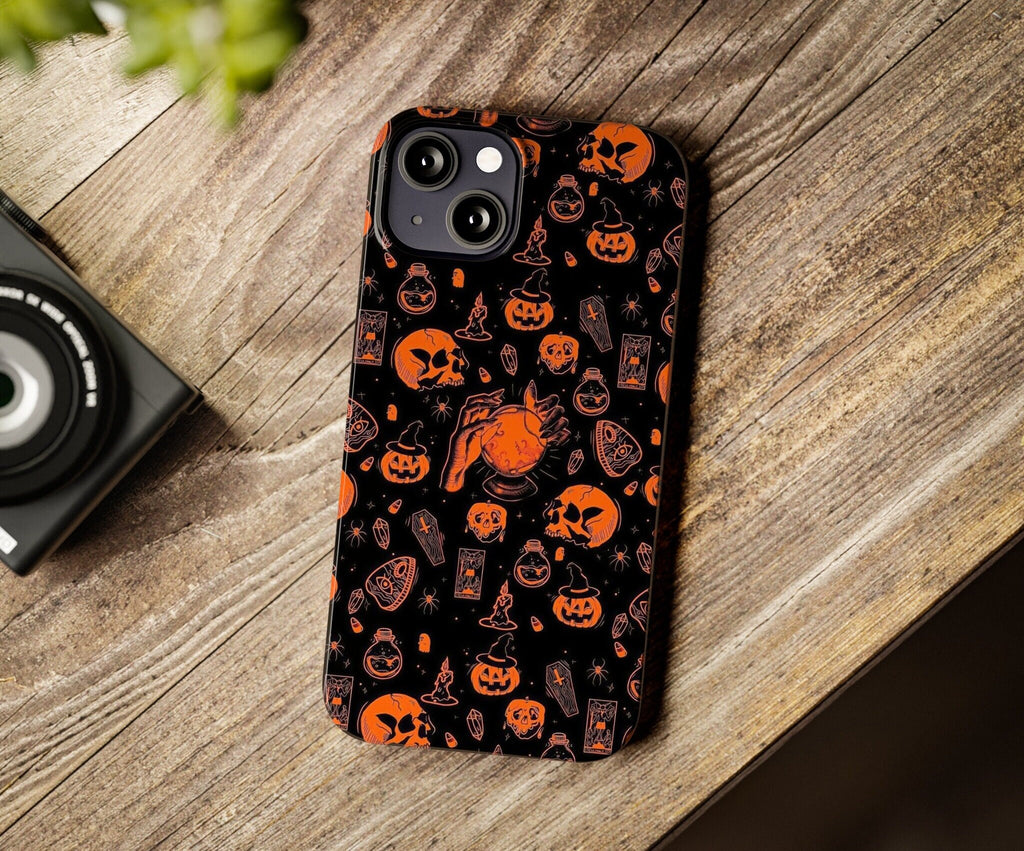 Halloween Witchy Spooky iPhone Case 14 13 12 11 Pro XR, Magic Wizard Hard Tough Protective Cover Case